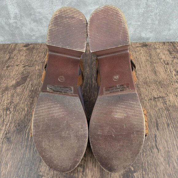 Cato Platform Block Heel Sandals 10 W Brown Faux Leather Strappy Ankle Boho Chic - Picture 12 of 14